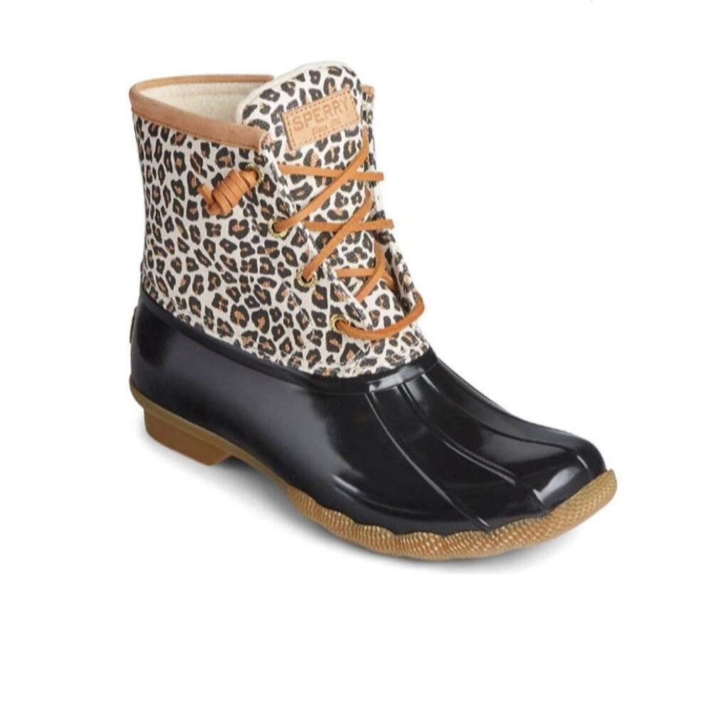 Sperry Womens Size 9.5 Saltwater Animal Print Textile Multi Duck Boots